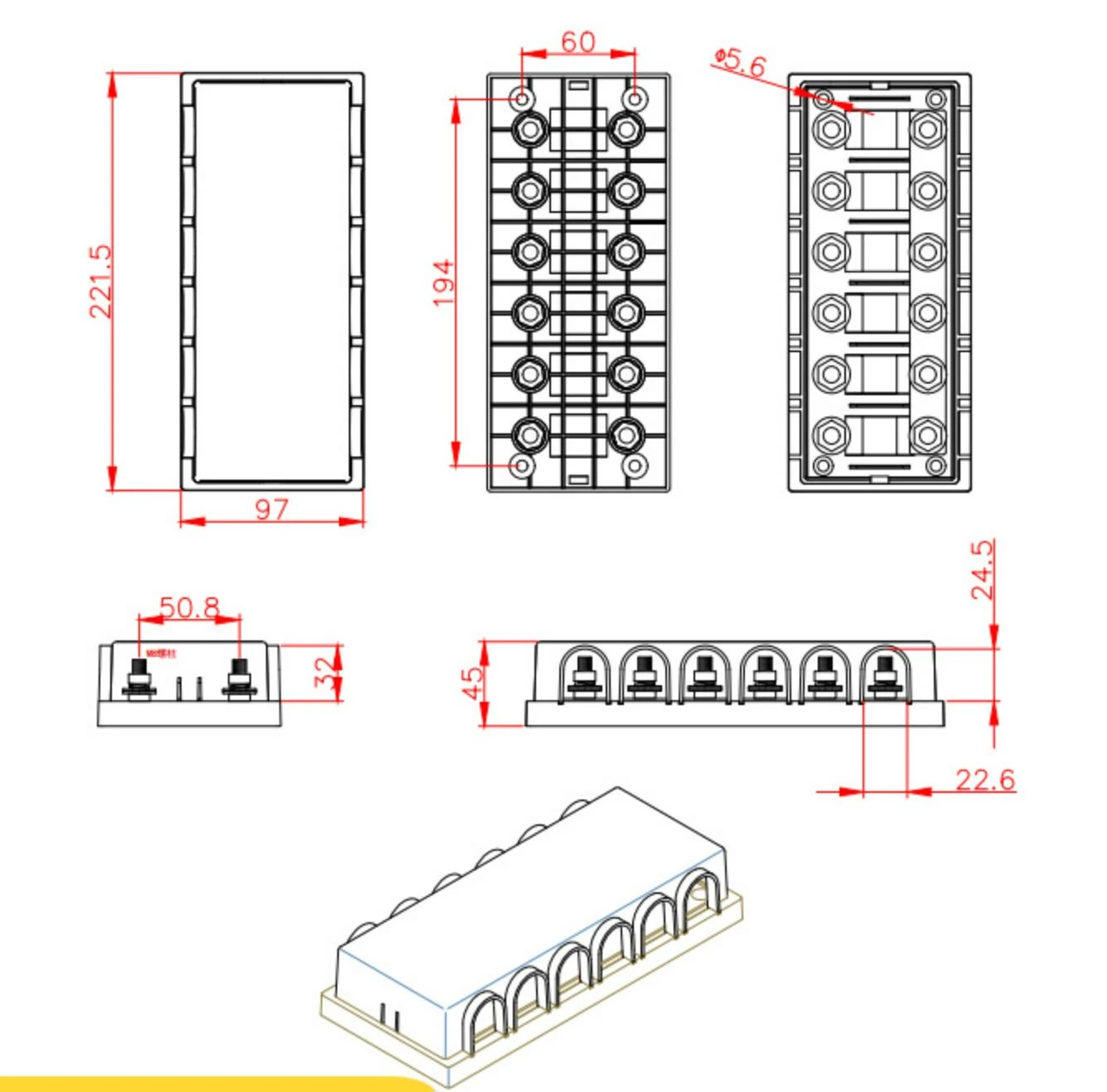 Dimensions of 6 way Dimensions of 6 way